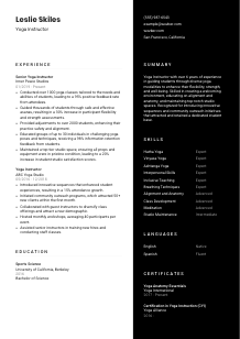Yoga Instructor Resume Template #17