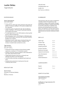 Yoga Instructor Resume Template #2