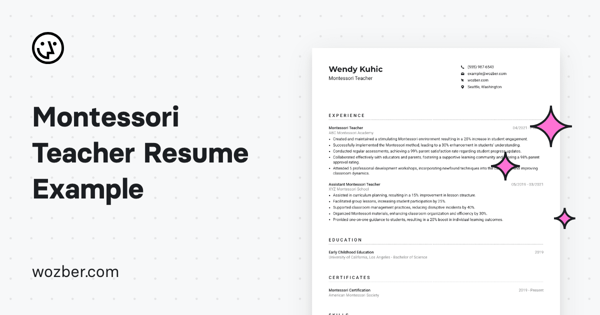 Montessori Teacher Resume Example - Og 