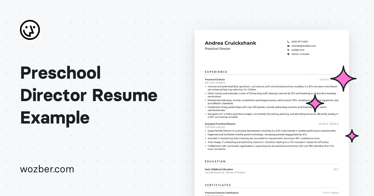 Preschool Director CV Example