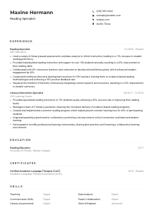 Reading Specialist CV Example