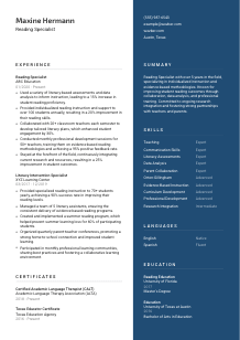 Reading Specialist Resume Template #2