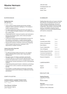 Reading Specialist Resume Template #1