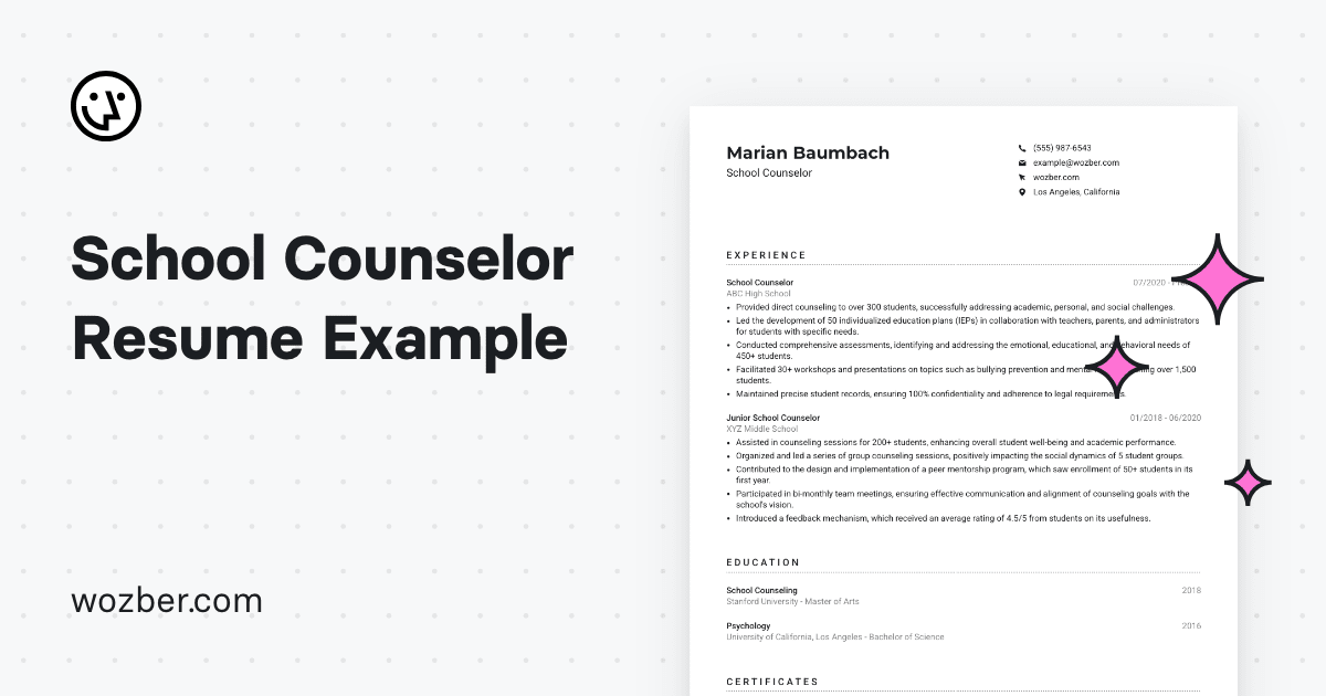 School Counselor Resume Example