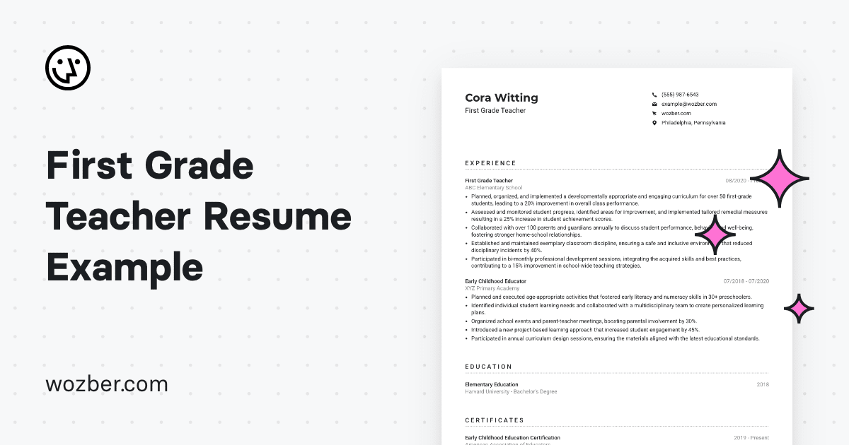 First Grade Teacher Resume Example