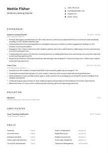 Distance Learning Teacher Resume Example