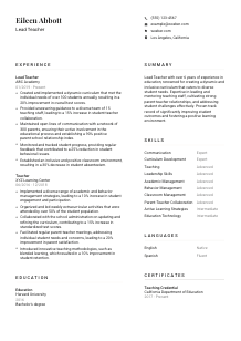 Lead Teacher CV Template #1