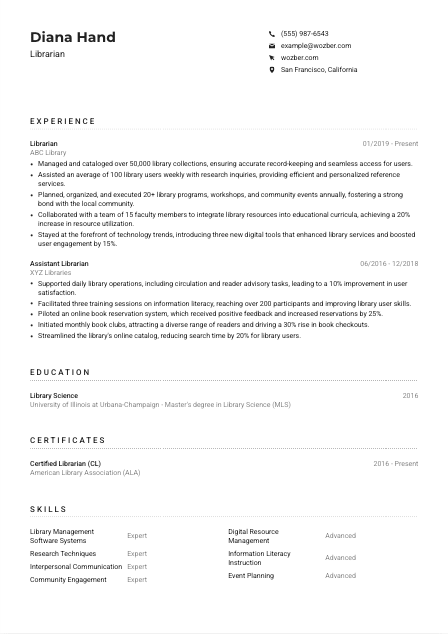 Librarian CV Example