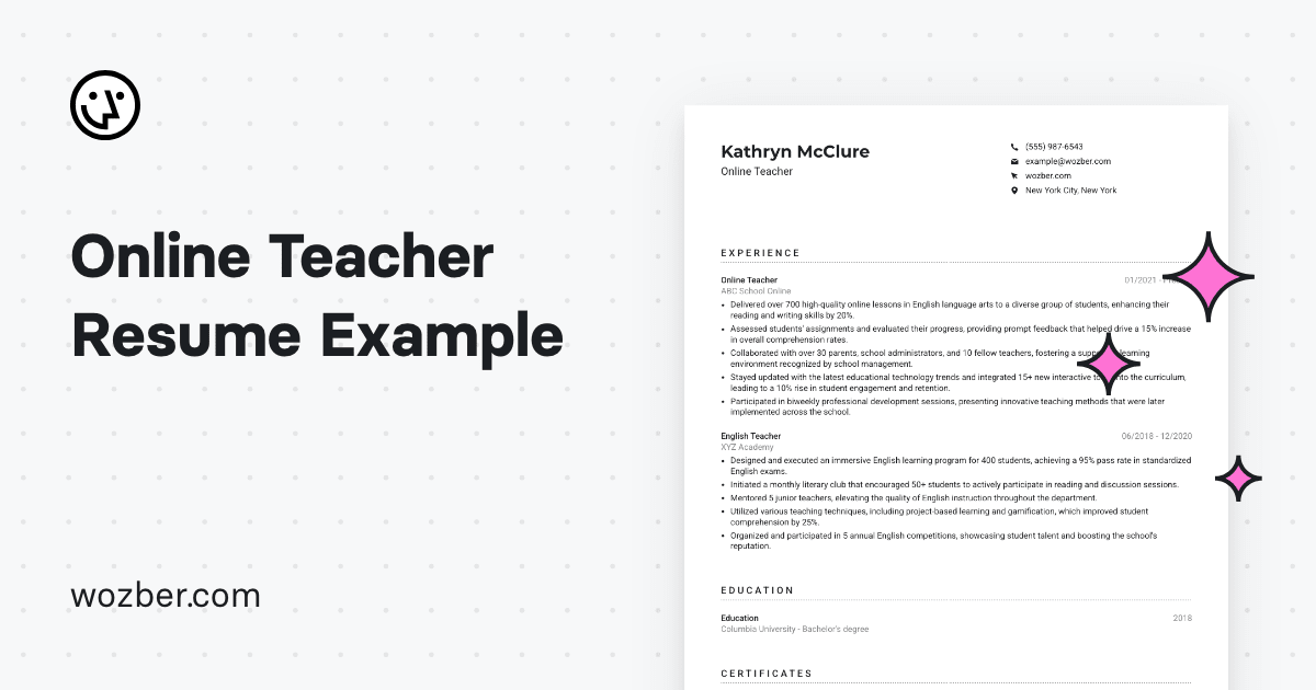 Online Teacher CV Example