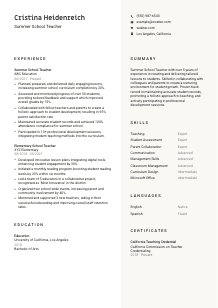 Summer School Teacher CV Template #2