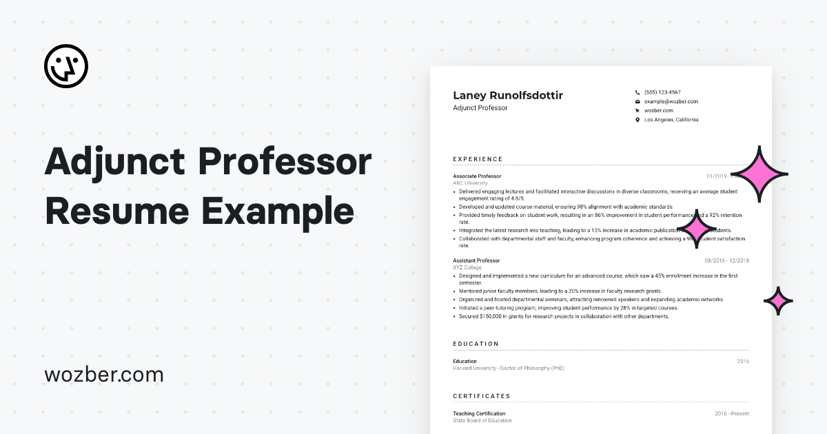 Adjunct Professor Resume Example 1454