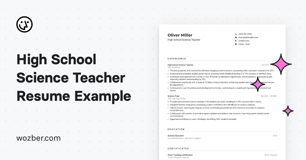 resume for high school science teacher