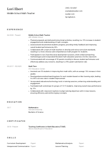 Middle School Math Teacher Resume Template #3