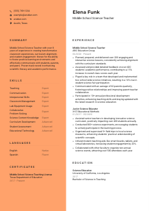 Middle School Science Teacher CV Template #3