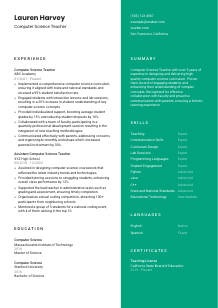 Computer Science Teacher CV Template #2
