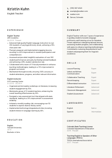 English Teacher Resume Template #13