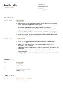 Literature Teacher CV Template #6