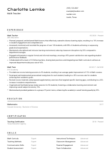 Math Teacher CV Template #2