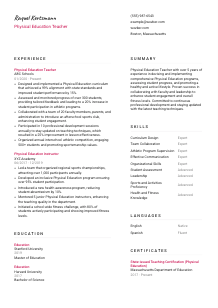 Physical Education Teacher CV Template #11