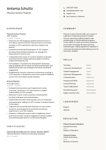 Physical Science Teacher CV Template #2