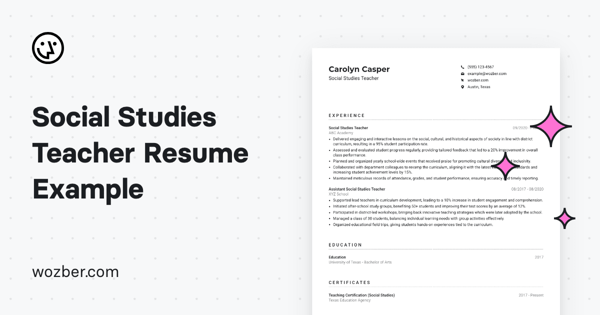 Social Studies Teacher Resume Example