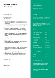 Theatre Teacher Resume Template #16