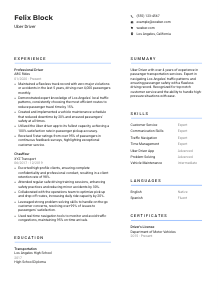 Uber Driver Resume Template #2