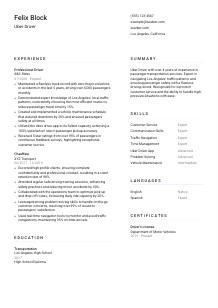 Uber Driver Resume Template #1