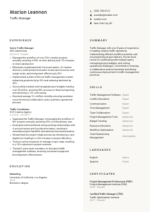 Traffic Manager Resume Template #13