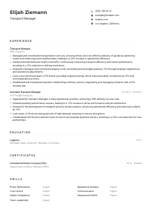 Transport Manager CV Example