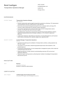 Transportation Operations Manager Resume Template #3